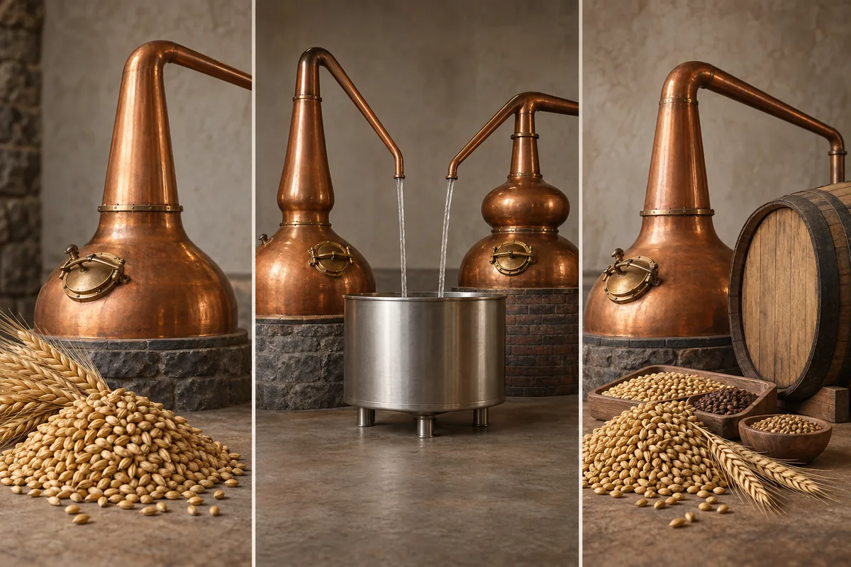Three malt-whiskey evidence groups showing one pot still, two pot stills converging, and the broader malt whiskey family.